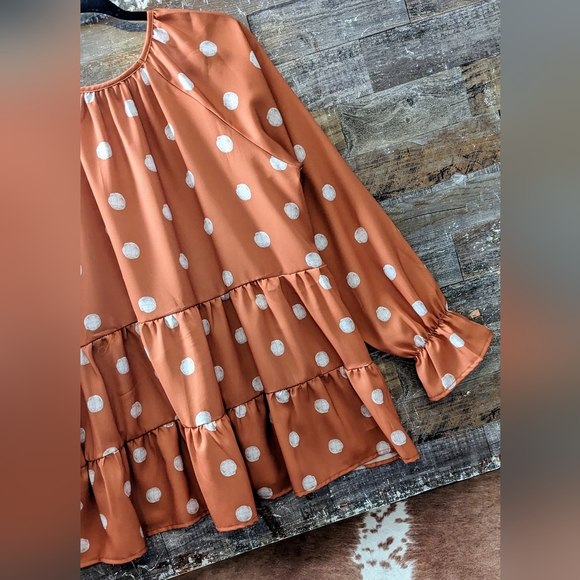 Boho Orange Polka Dotted Tiered Tunic - Picture 12 of 16